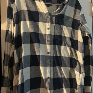 Women's Navy and White Plaid Button Down Shirt